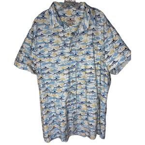 Vtg Woolrich Hawaiian Shirt Men 2XL Cotton Fish Print Camp Shirt Fishing Beach